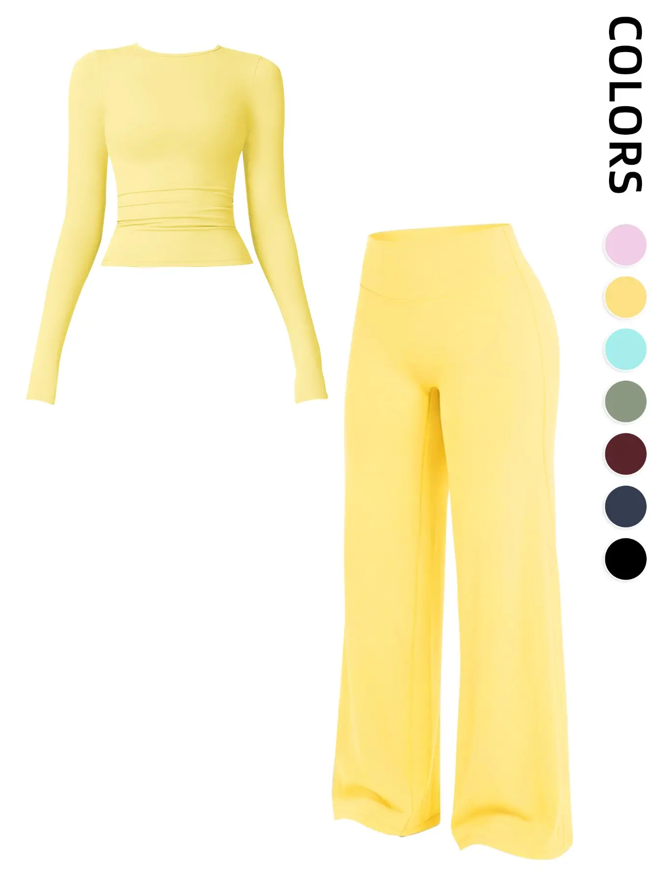 Women's Two-Piece Set Long Sleeve Top + High Waist Wide Leg Pants, Breathable Activewear, Sports, Yoga Gym Running, Spring Fall Fitness Wear