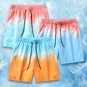 Y2K Aesthetic Men's Gradient Color Block Swim Shorts, Oversized Loose Fit Drawstring Casual Board Shorts, Quick Dry Lightweight Summer Streetwear, Trendy Ombre Print 5 Inch Swim Trunks for Skateboarding, Beach Vacation, Daily Outfit, Unisex S-XL