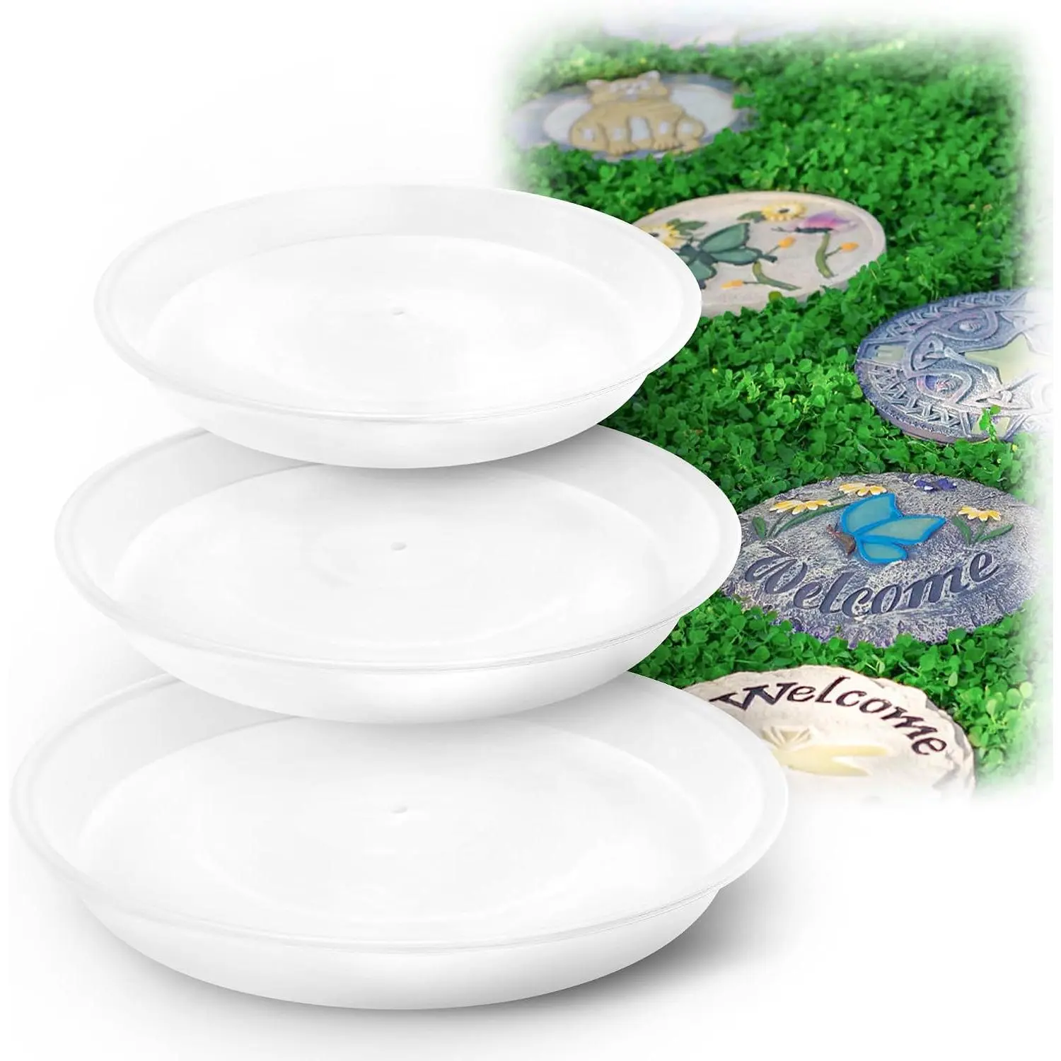 Round Stepping Stone Mold,10" 11.4" 12.6" Cement Molds for Concrete,White Plastic Concrete Molds for Casting Garden Pathmate Pavement Precast and Forms Walkway (White, 10" 11.4" 12.6")