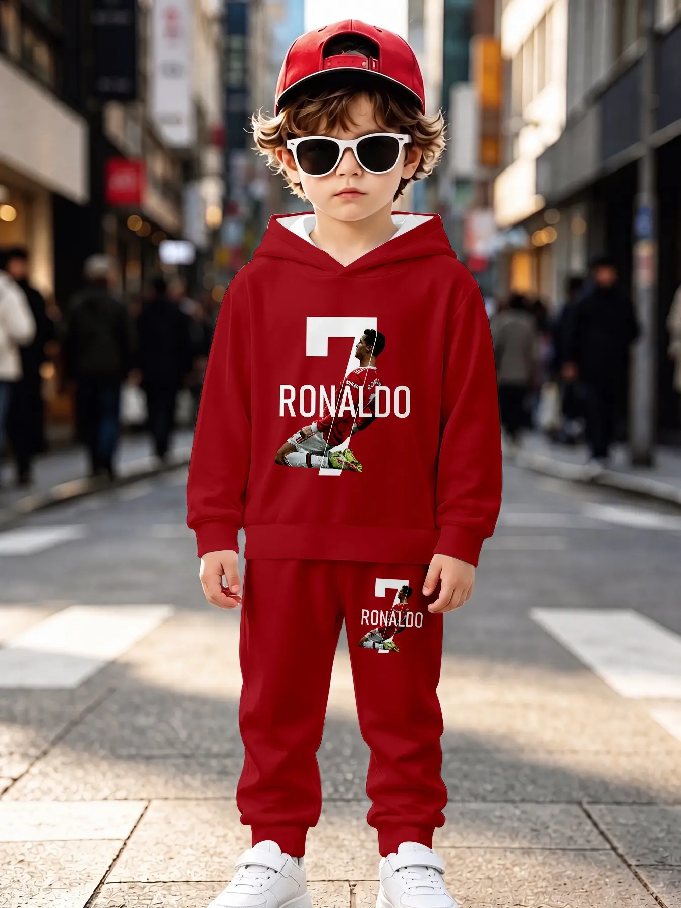 Boys' Hooded Sportswear Two-Piece Set, Casual Loose-Fitting Long Sleeve Sweatpants, All over Print, Fall & Winter Clothing