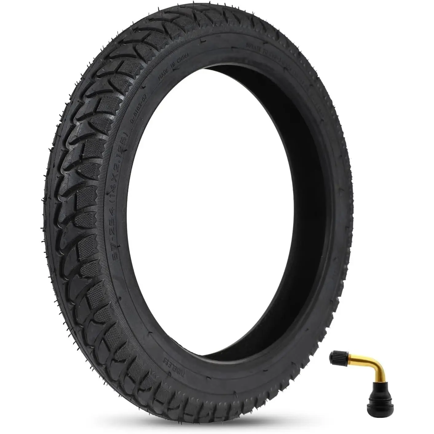 14 x 2.125 Electric Bike Tire Tubeless,57-254 14x2.125 Bike Tire with PVR60 Angled Valve for 14 Inch Electric Folding Bike, E-Bikes and E-Scooters,Kids Bike, 14 In, Adjust Pressure