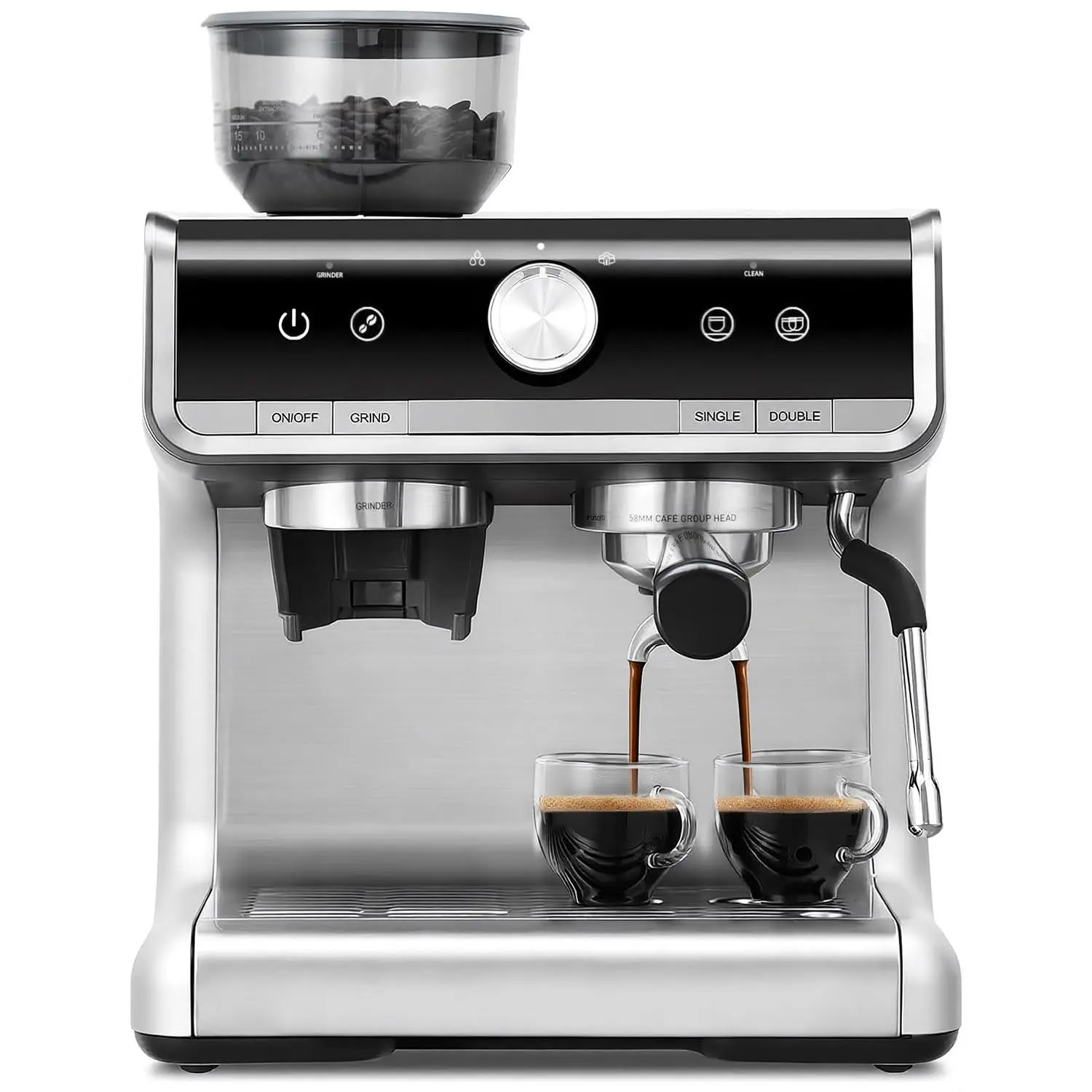 20 Bar Semi-Automatic Espresso Machine with Built-in Grinder, Steam Wand, 2.8L (95oz) Removable Water Tank, PID Temperature Control, Milk Frother – Home Coffee Maker for Latte, Cappuccino, Macchiato – Dark Gray