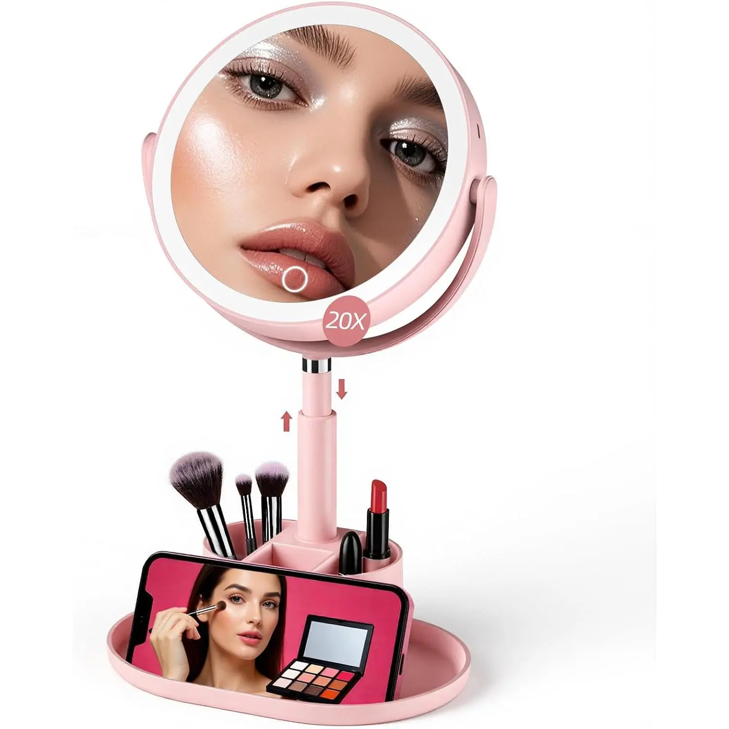 20X Magnifying Mirror with Lights and Storage, Double Sided  Mirror