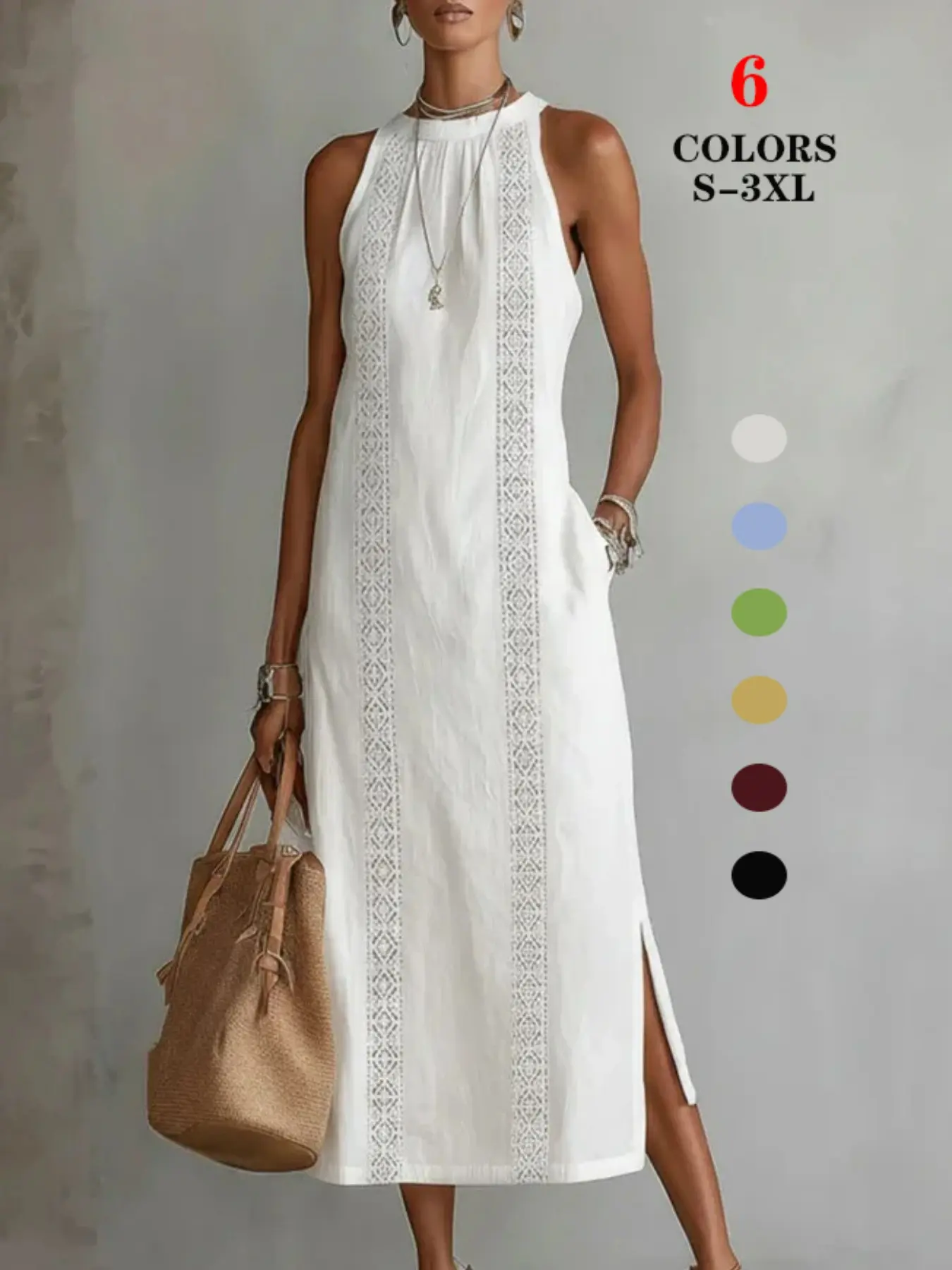 Women's 2026 Summer Fashion Sleeveless Long Dress, Solid Color Loose Fit Casual Maxi Dresses for Ladies, Trendy Summer Clothing, Daily Wear for Vacation, Beach & Going Out
