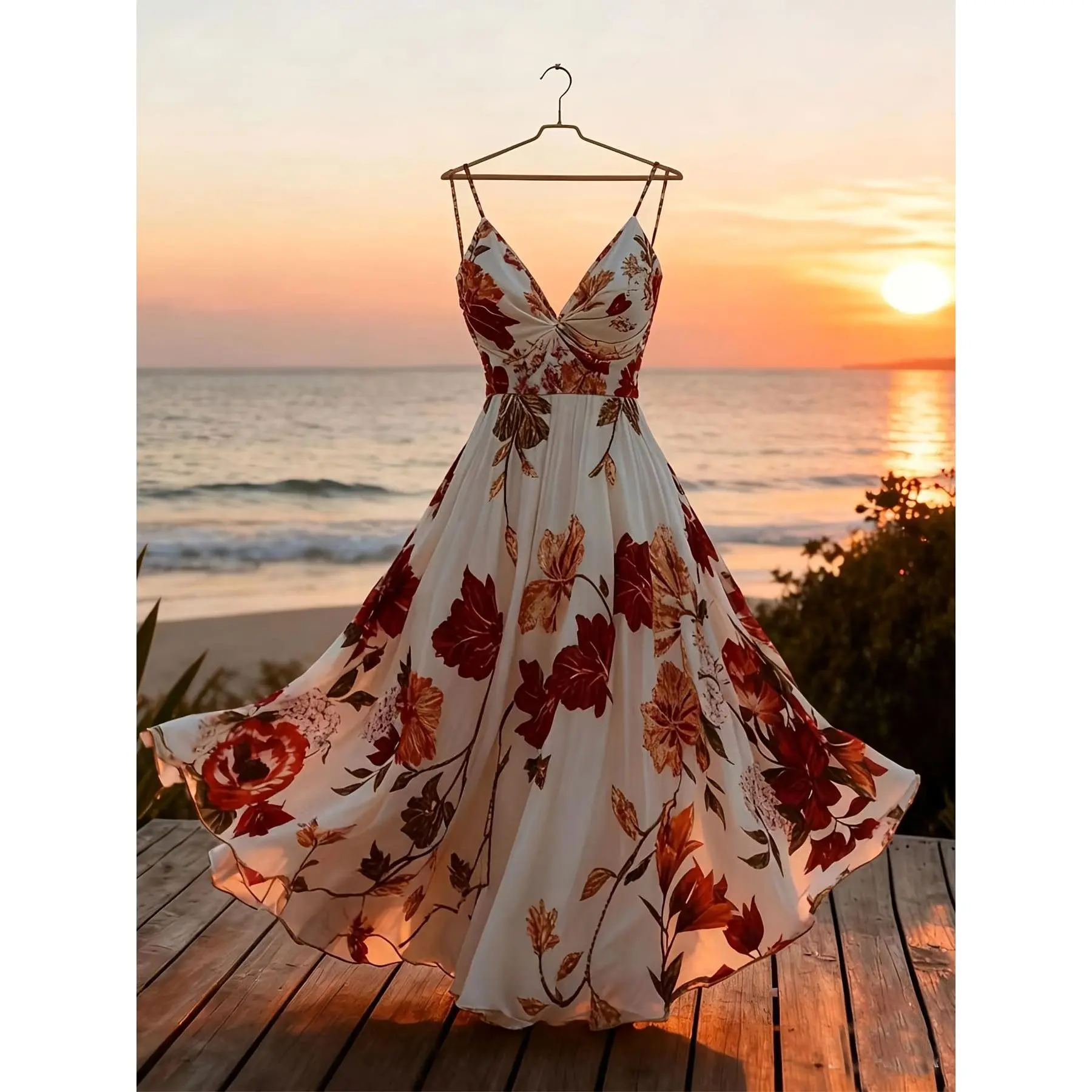 Floral Pattern Dress for Women, Sleeveless Multicolor Holiday Style, Casual Wear Apparel for Ladies, Lady