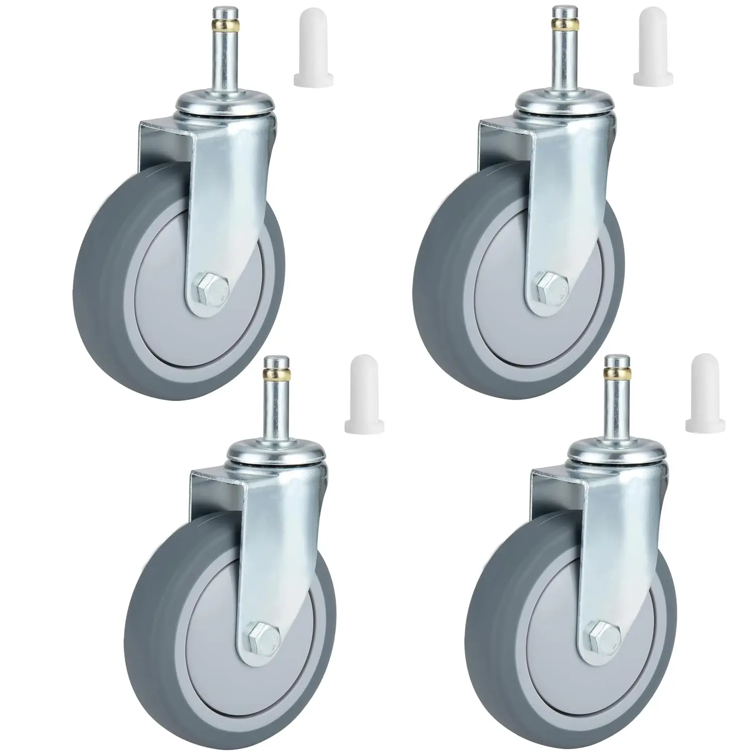 4 Inches Heavy Duty Swivel Stem Caster Wheels Set of 4, 7/16 Inch Stem Diameter TPR Replacement Casters for Utility Cart, Mop Bucket, Wet Dry Vacuum, Grills, Shop Mechanic Stool