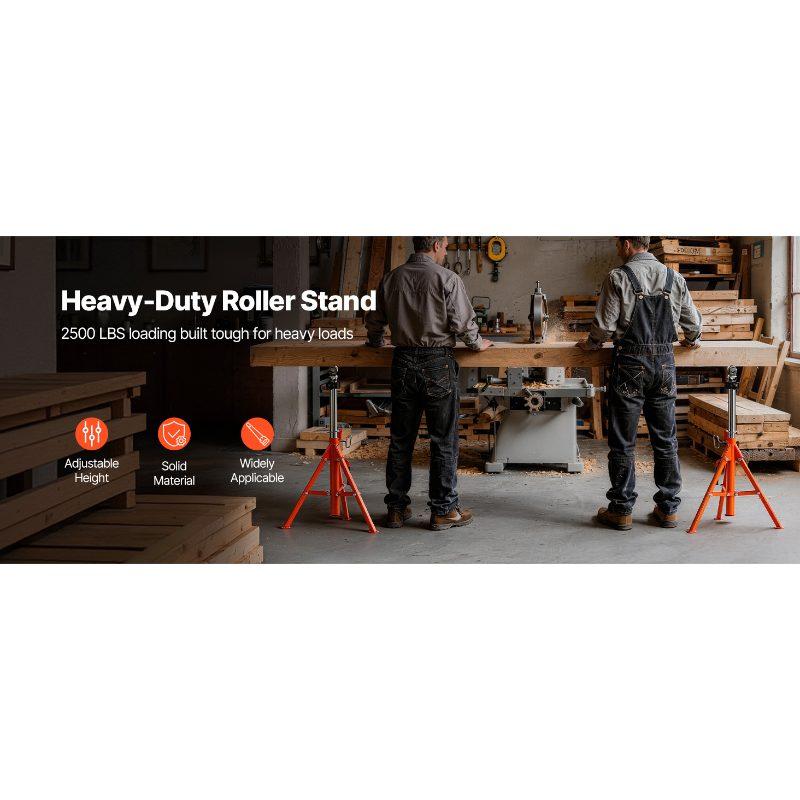 VEVOR Roller Stand, Heavy Duty 2500 LBS Load Capacity, 27.6-52 Height Adjustable, 45# Steel Folding Roller Support Stand for Pipes, Wooden Boards