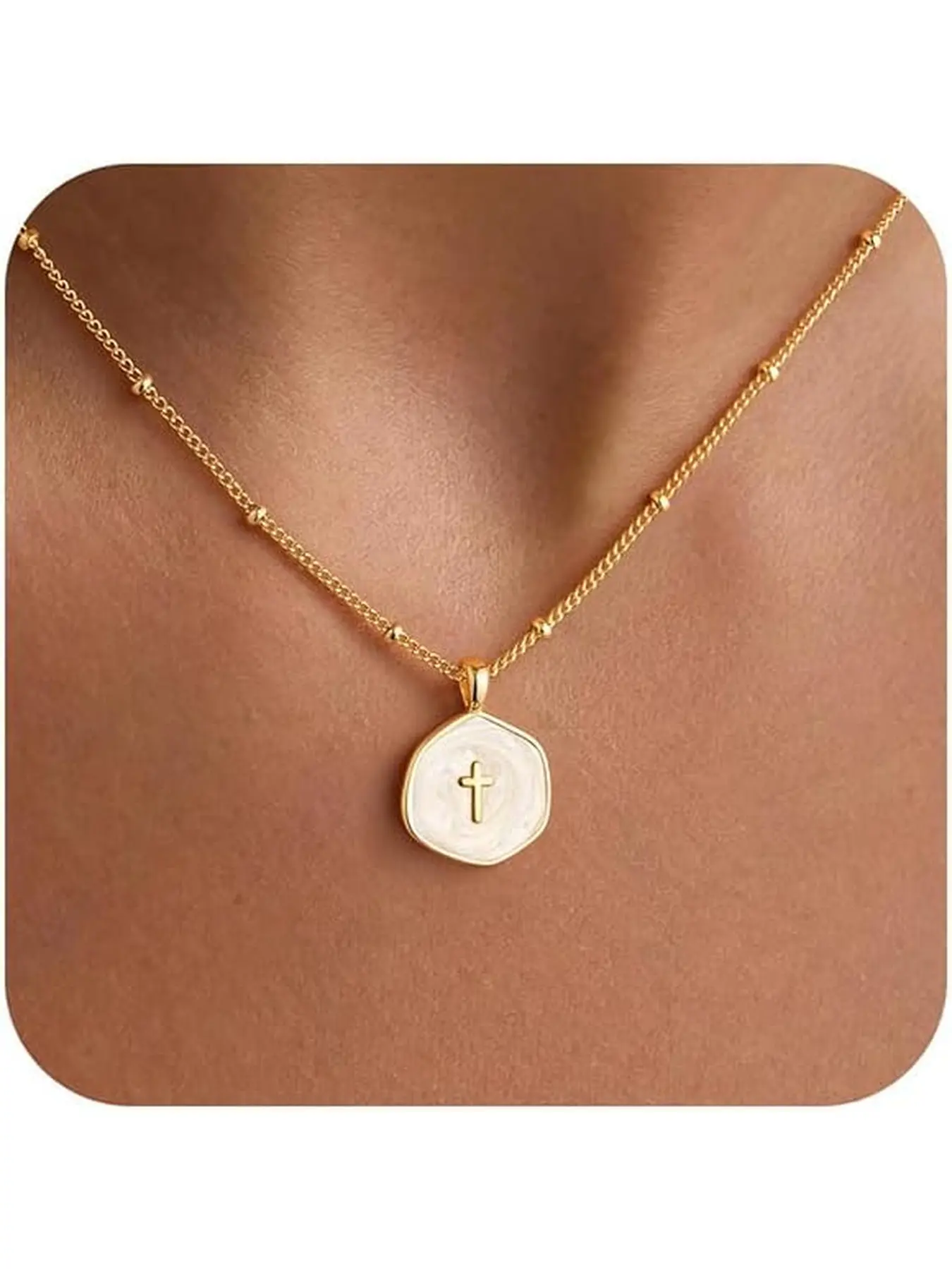 1pc Enamel Mini Cross Necklace for Women, Dainty Golden Cross Choker Pendant Jewelry Non Tarnish Trendy Simple Small Cross Necklace Christian Baptism Religious Faith Jewelry Gifts