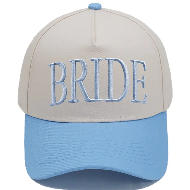 Premium Cotton "Something Blue" Embroidery Letters 2-Tone Women's Bride Baseball Cap - Adjustable Strap Sports & Outdoor Hat, Universal All-Season Bachelorette Gift, Clean Girl Aesthetic Accessory