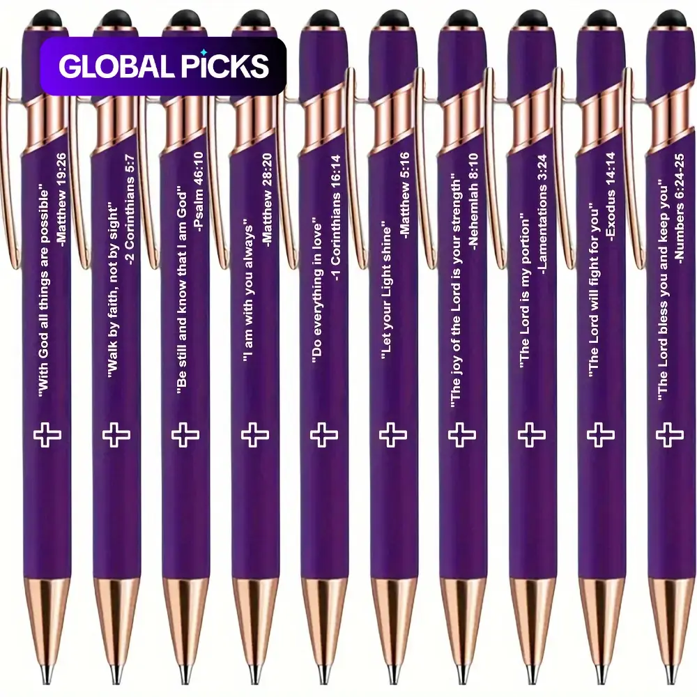 Bible Scripture Quote Ballpoint Pen, Ball Point Pens, 10pcs/set 2 in 1 Black Ink Smooth Writing Pen, Inspirational Ballpoint Pen, Christian Learning Stationery, Gift for Church Colleagues and Classmates, back to school, Ballpoint Pen Gifts