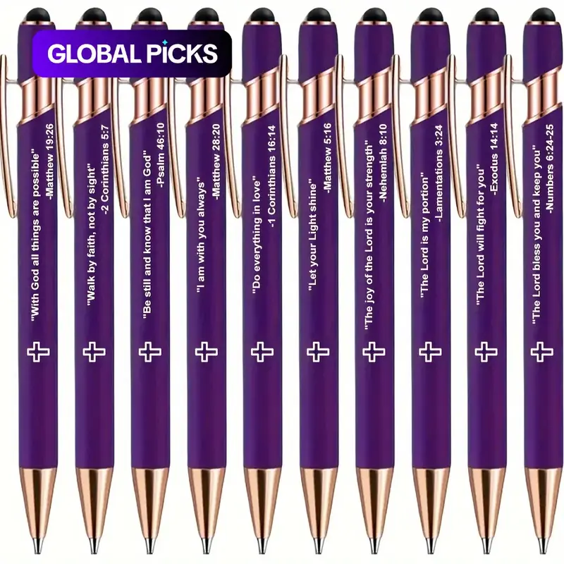 【Black Friday】10-Piece Set 2-in-1 Bible Verse Stylus Ballpoint Pens, Smooth-Writing Black-Ink Inspirational Christian Stationery and Back-to-School Gifts for Church Members, Colleagues, and Classmates