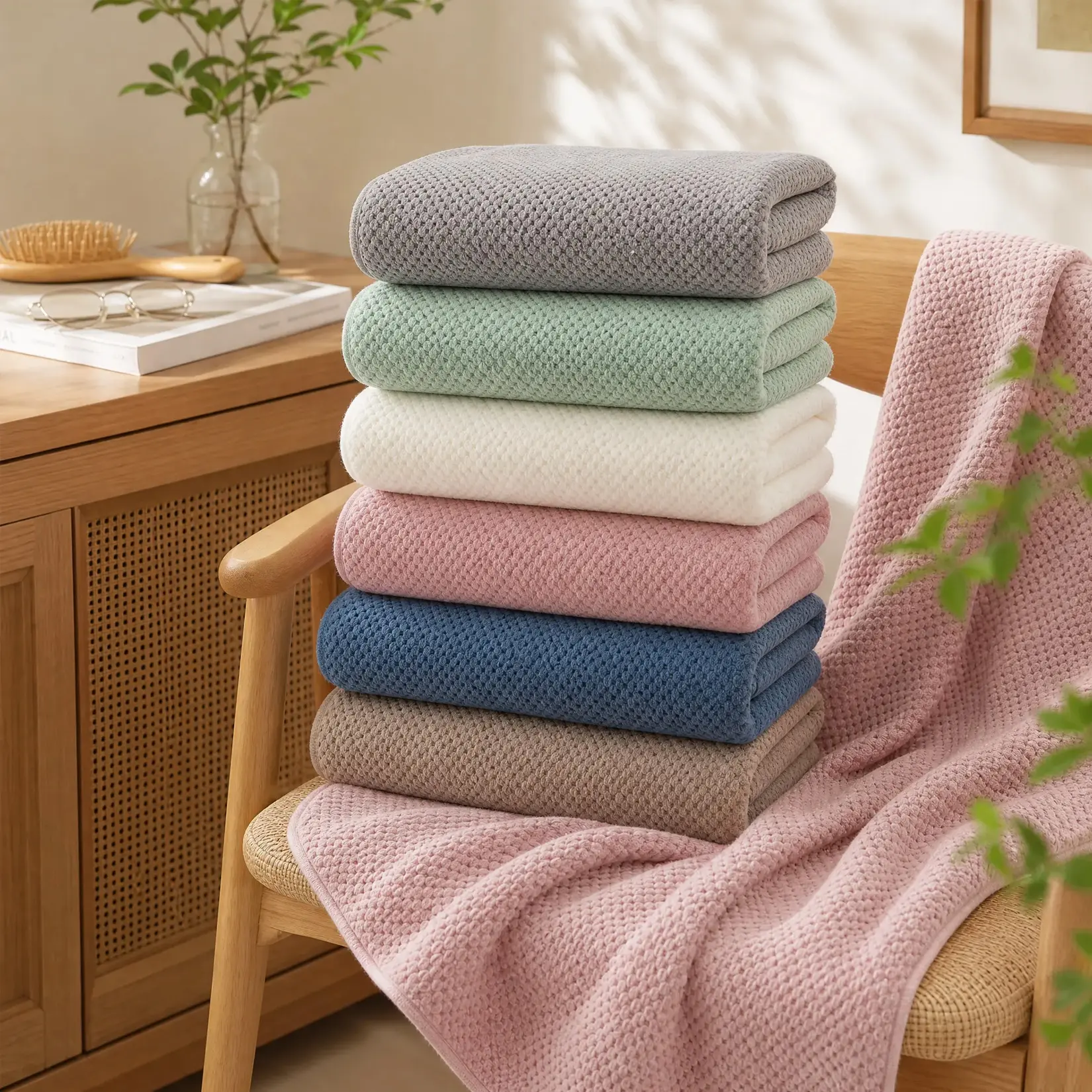 6-Pack Microfiber Bath Towels 28"x55", Waffle Weave Super Absorbent Quick Dry – Soft Lightweight for Bathroom Hotel Spa – 6 Colors