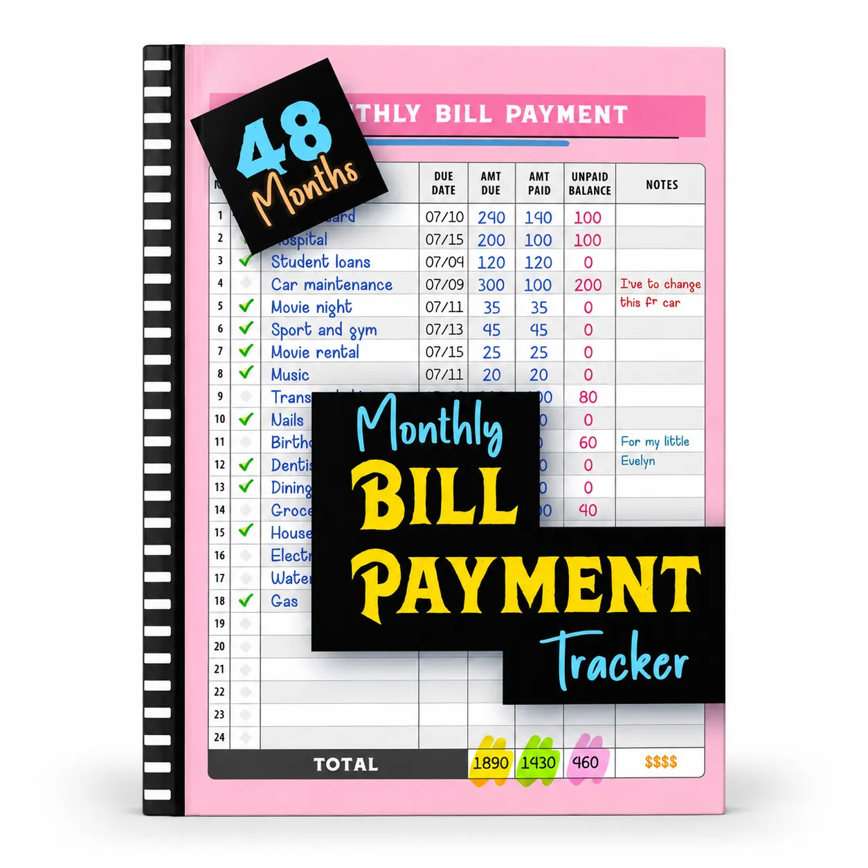 Monthly Budget Planner and Bill Tracker Notebook, 960 Records Finance Planner for Expense Tracking, Bank Account Log, Debt Payoff Planning and Office Desk Organization