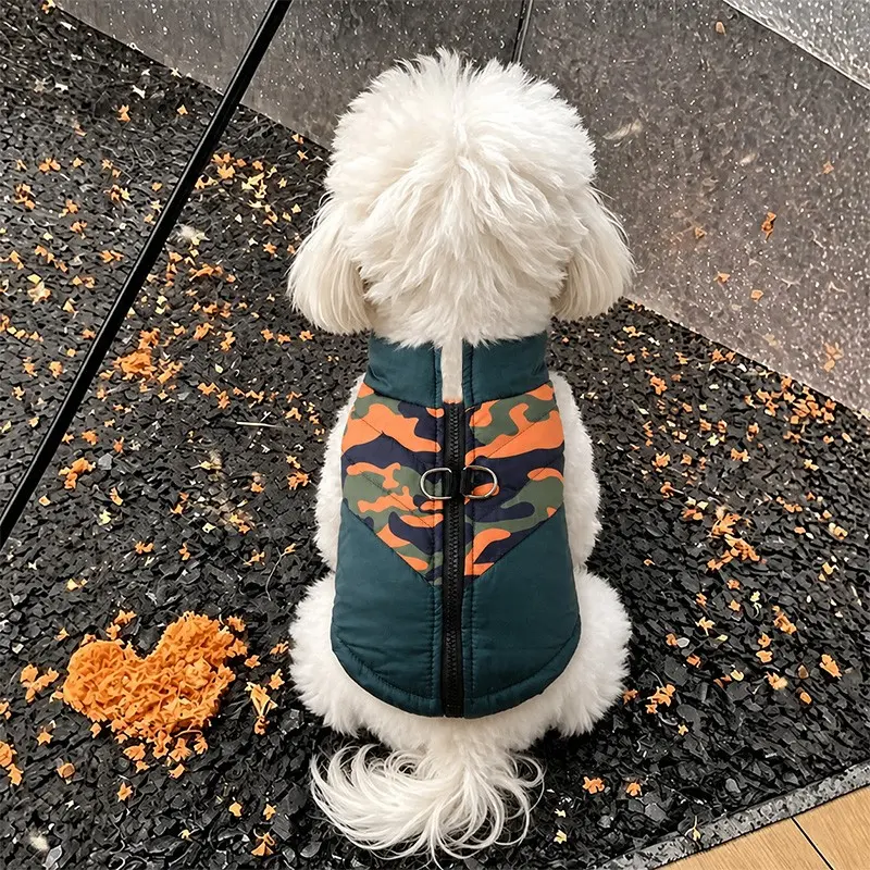Pet Warm Thick Clothing, Stand Collar Pet Jacket, Easy-On Back Zipper, Dual D-Ring Harness, Loose Fit, Multiple Colors, Small Dogs Cats