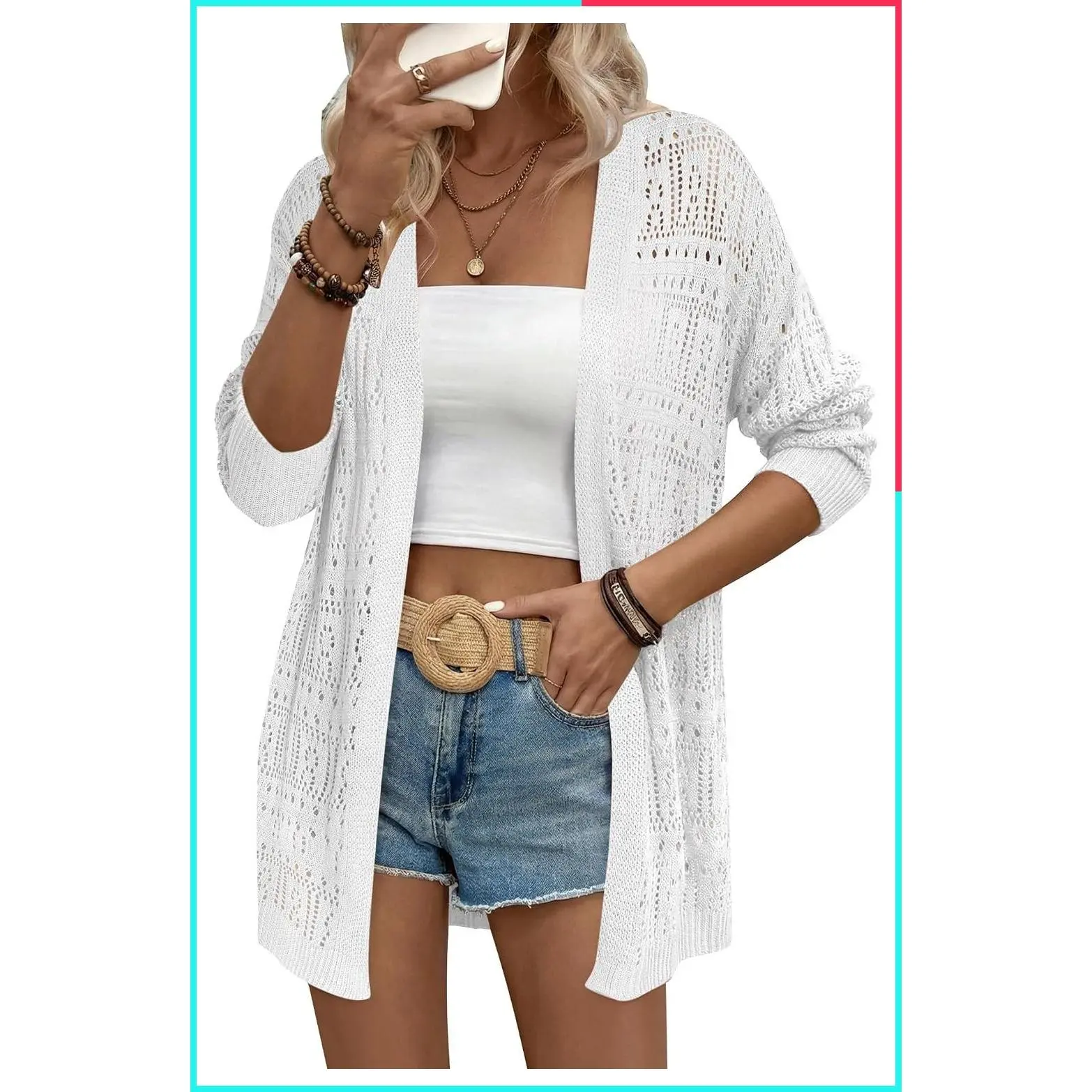 Womens Crochet Cardigan Sweaters Lightweight Boho Kimono Long Sleeve Knit Tops Dusters, Trendy Casual Open Front Outfits Outwear, Spring Fashion Cute Clothes, Beach Vacation Cover Ups