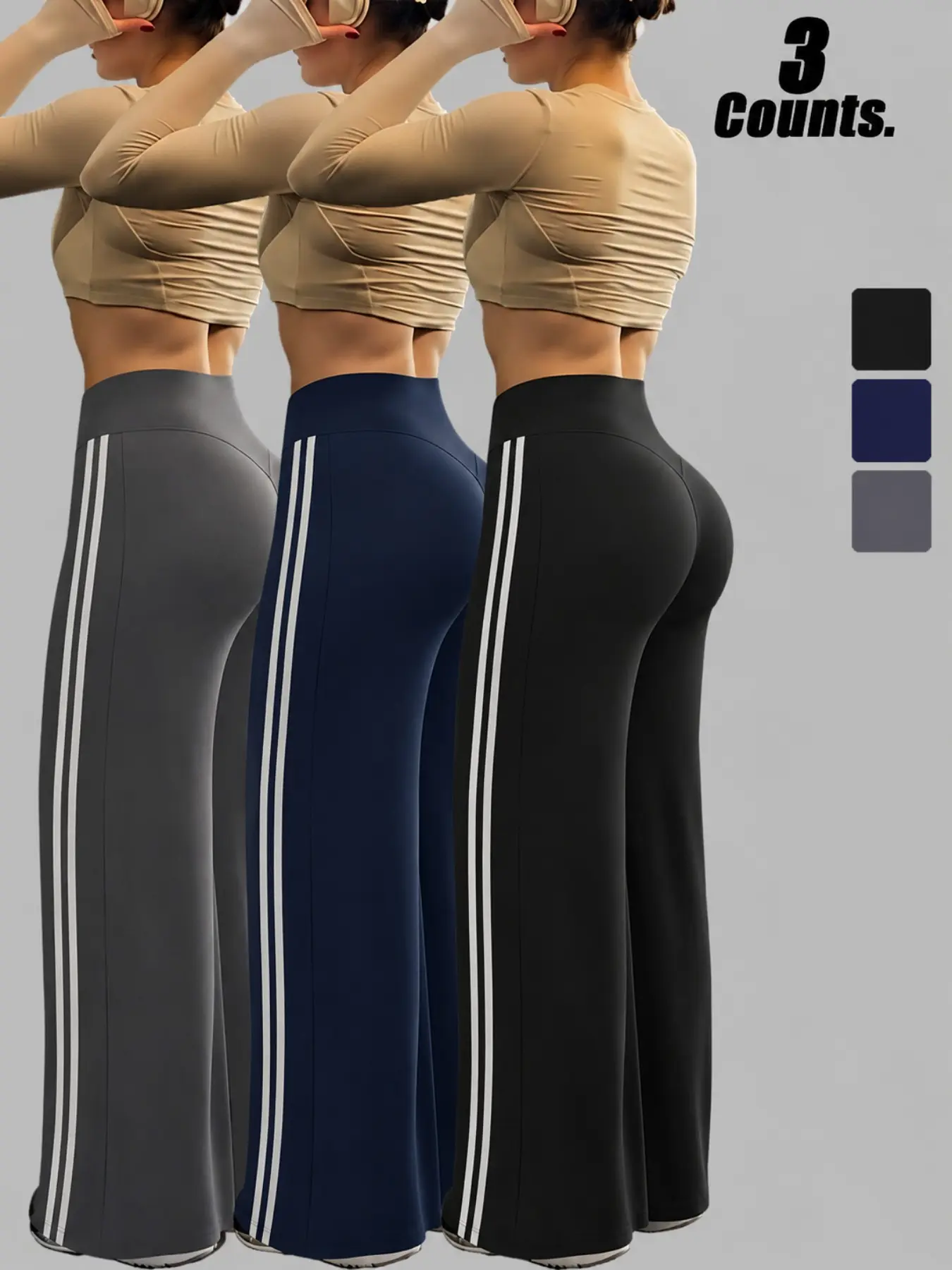 Women's Loose Straight Leg Pants, Side Striped Workout Yoga Pants, Slimming High Waist Butt Lifter, Breathable Sport Fitness Long Trousers