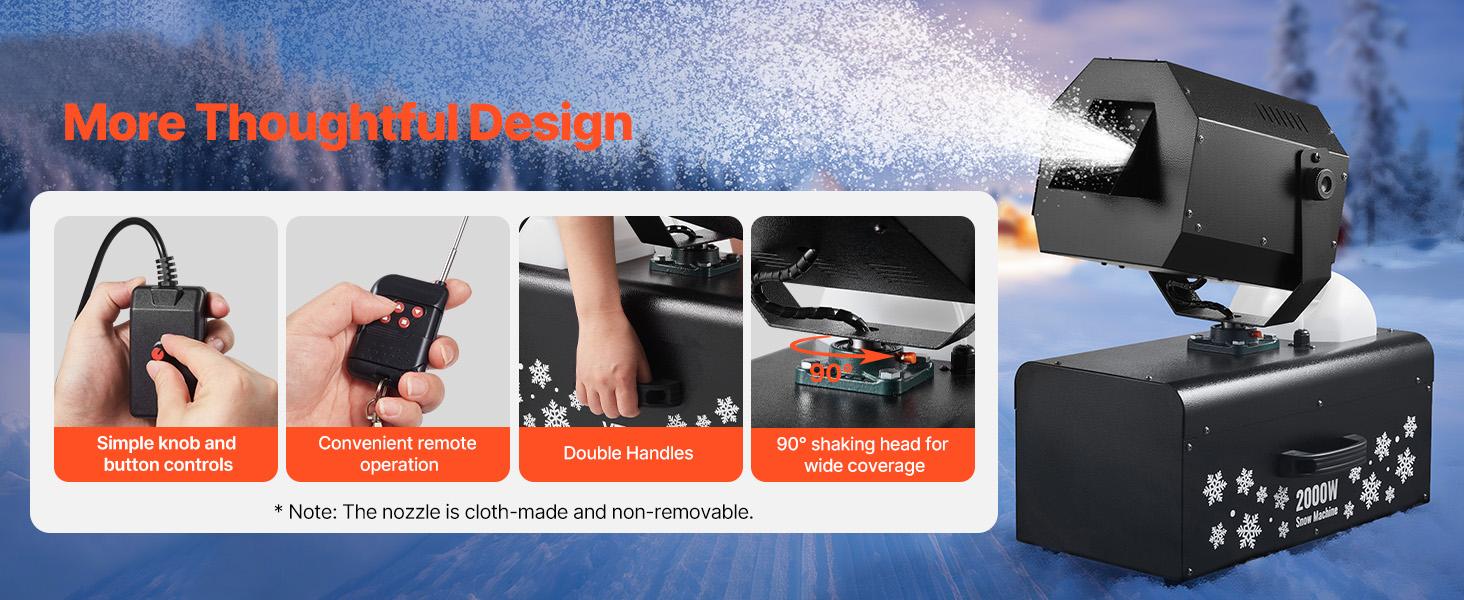VEVOR Snow Machine, High Output 70 ㎡   Wide Coverage 2000W Snow Maker Machine with 2 Remotes Control, 90 °   Shaking Head Jet Foam Machine Snow Spraying Machine for Christmas Parties Wedding Stage Effect