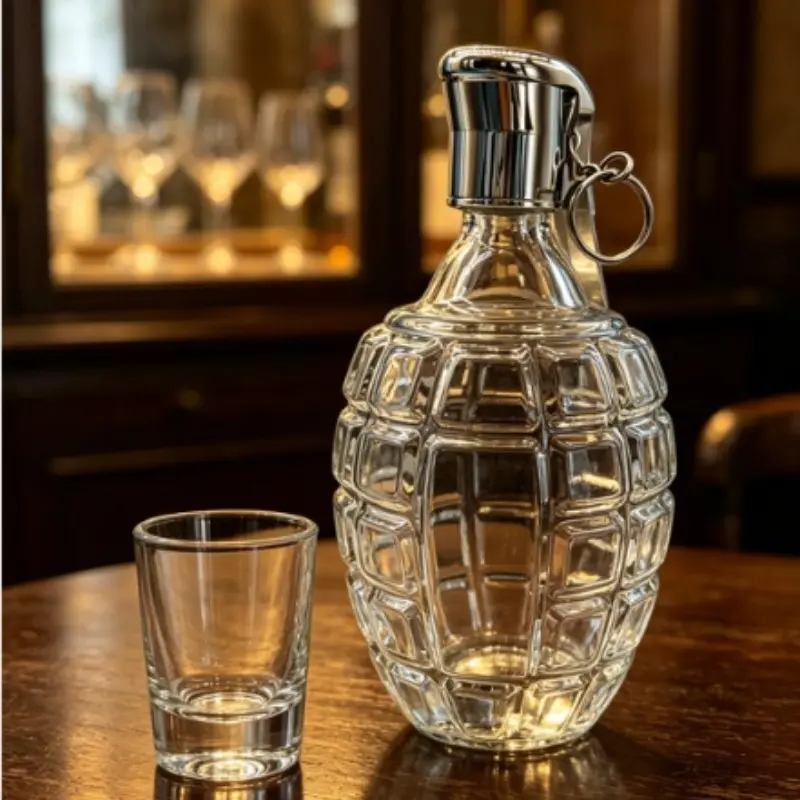 Grenade-Shaped High Borosilicate Glass Decanter, Airtight Liquor Storage Container, Ideal for Whiskey, Brandy, Wine, Unique Home Bar Decor
