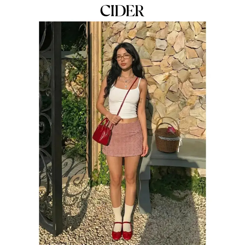Cider Jacquard High Rise Gingham A-line Mini Skort