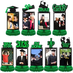 9 Pcs Graduation Centerpieces with Honeycomb Base for Class of 2026, Fit 4x6in Photo Glitter Graduation Table Centerpieces Hanging Party Supplies for High School College Graduation Gifts