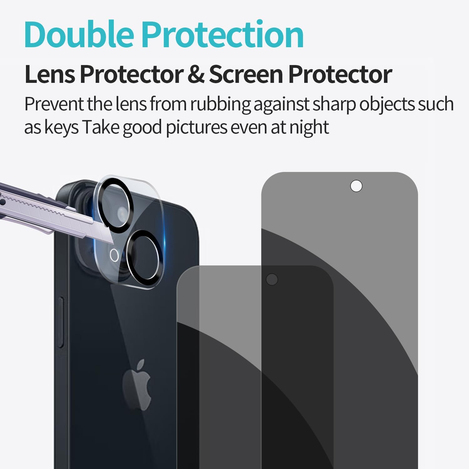2 Counts Privacy Screen Protector & 2 Counts Camera Lens Protector, Full Coverage Anti-Spy Tempered Glass Film, Phone Accessories for iPhone 11 12 13 14 15 Pro Max