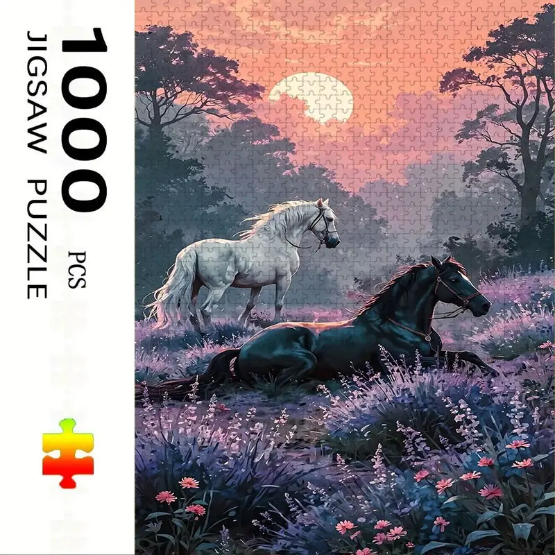 1000 Piece Wild Horse Puzzle, Large Adult Family Interactive Toy, DIY Home Decor, Holiday Scene, Mixed Colors, Perfect Gift, Durable Puzzle, Animal Shape Puzzle