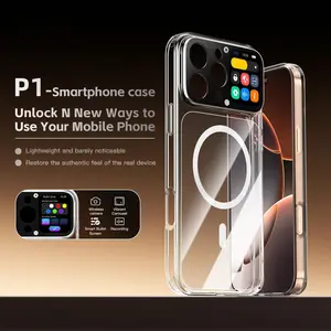 P1 Multifunctional Secondary Screen Casing for iPhone 16 Pro Max - Detachable Handheld Device Cover with Selfie Mode, Custom Scrolling Text, Voice Recording, Always-On Clock, Custom Wallpapers & Videos, Payment QR Code Display, Smart LED Accessories, Wire