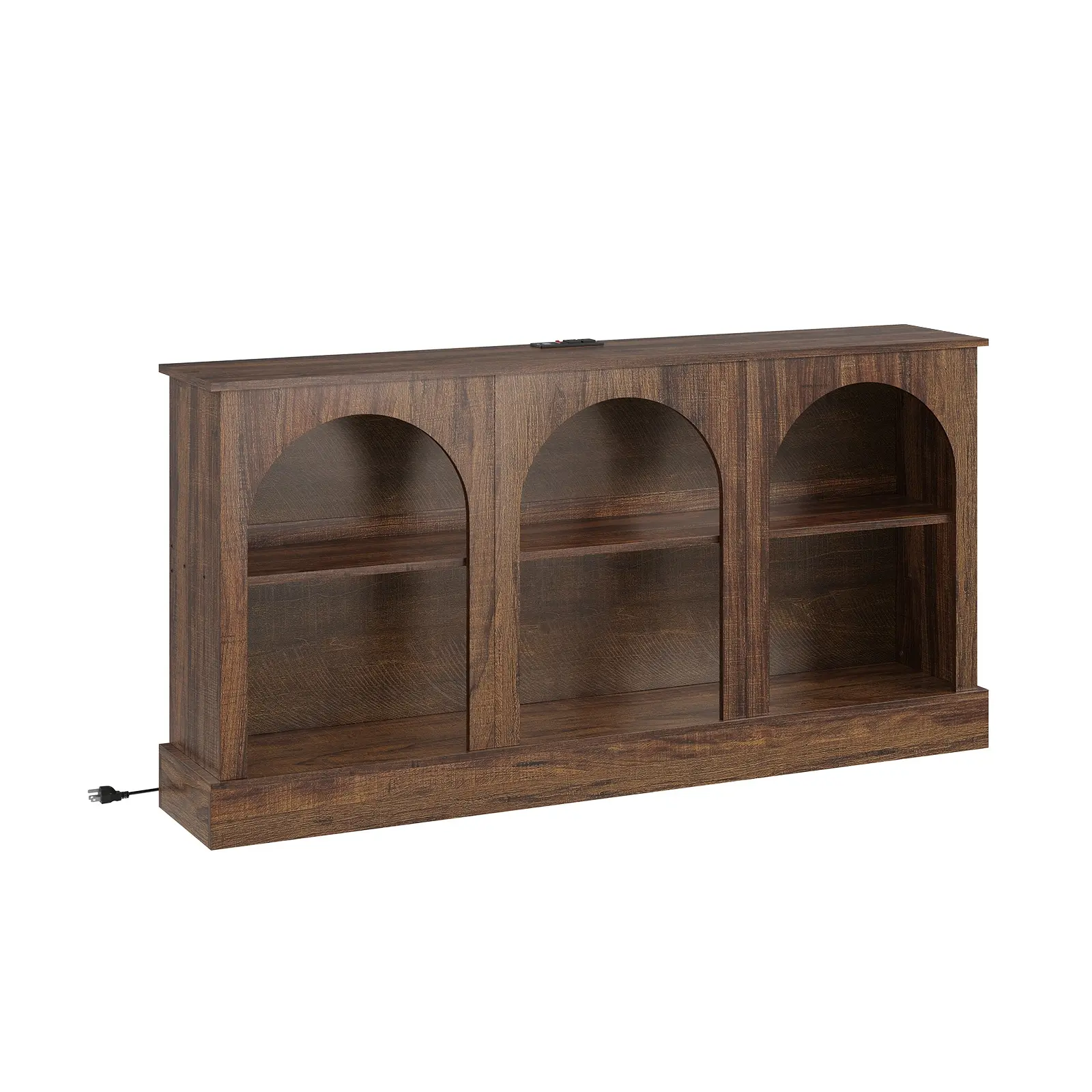 63" Mid Century Modern TV Stand, 3-Tier Rustic Brown Media Console with Charging Station for TVs Up to 70 Inch