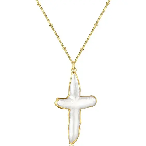Pearl Cross Necklace for Women Freshwater Natural Chunky Baroque Pearl Necklaces Big Gold Plated Cross Necklace Christian Gifts for Women Men Trendy Jewelry Accessory Necklace Necklets