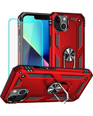 for iPhone 13 Case, Case iPhone 13 with HD Screen Protector, Military Grade Protective Cases with Ring for iPhone 13 (Red)