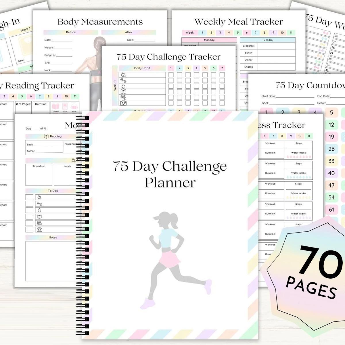 75-day Challenge Planner, 1pc Running Themed Planner Notebook, Personal Organizer for Home Office School, Weekly Planner, Productivity Planner, Spiral Bound Planner, Planner Calendar, Office Stationery & Supplies