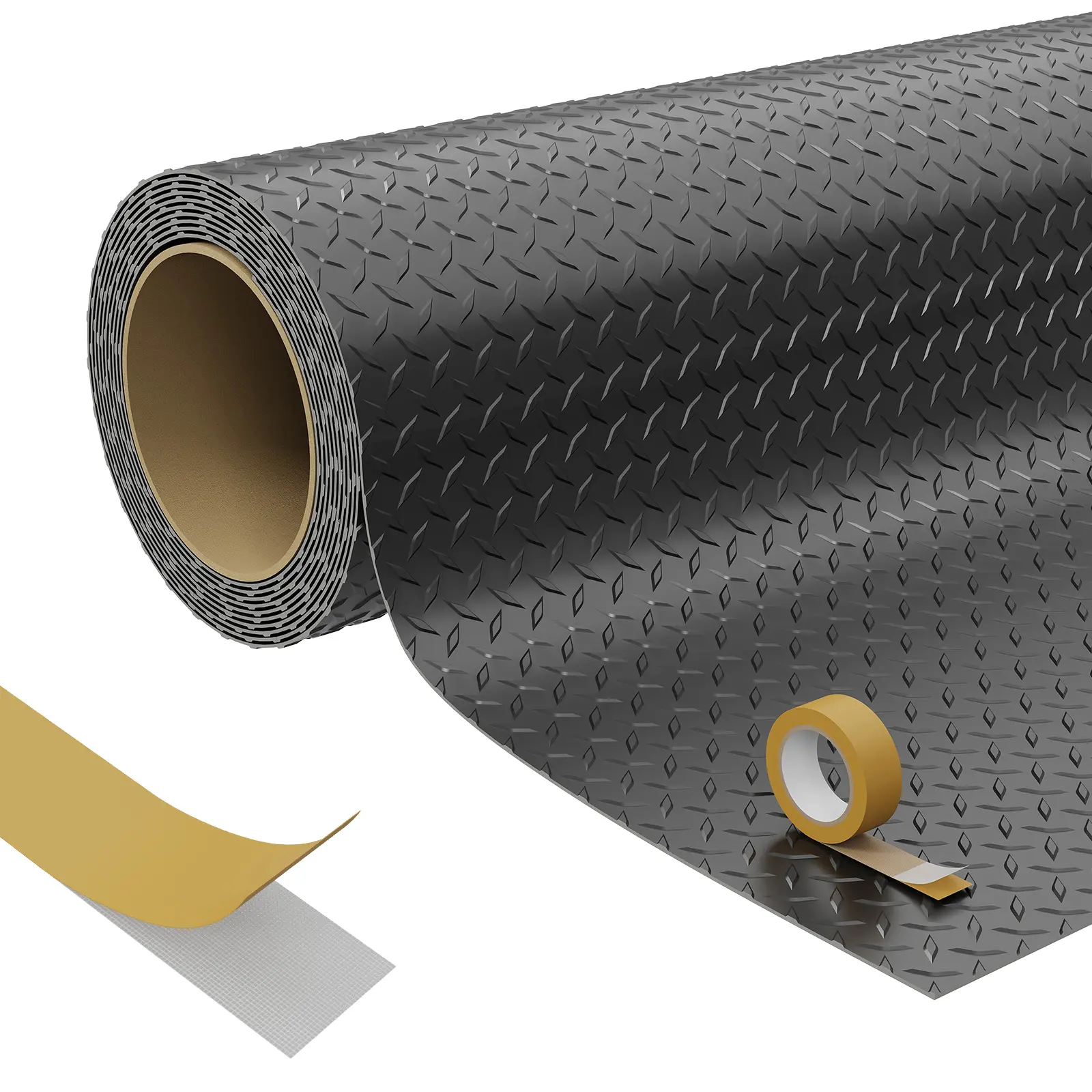 Heavy Duty Diamond Plate PVC Garage Floor Mat - 7.5x17/4×8 FT, 2.0mm Thick, Waterproof & Non-Slip Flooring Roll - Easy to Clean, Cut to Fit, Floor Protector for Cars, Workshop, Warehouse, Basement