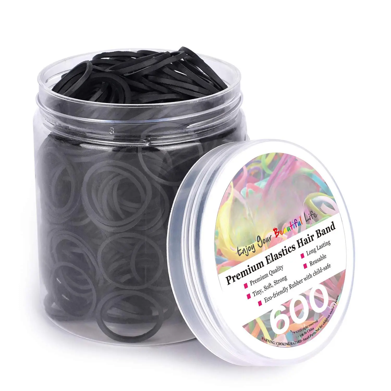 Black Rubber Bands for Hair, 600 count, 3/4 Inch Hair Ties | Small Elastics with  Stretch for Braids, Dreadlocks, Thick Hair, Ponytails and Daily Styling