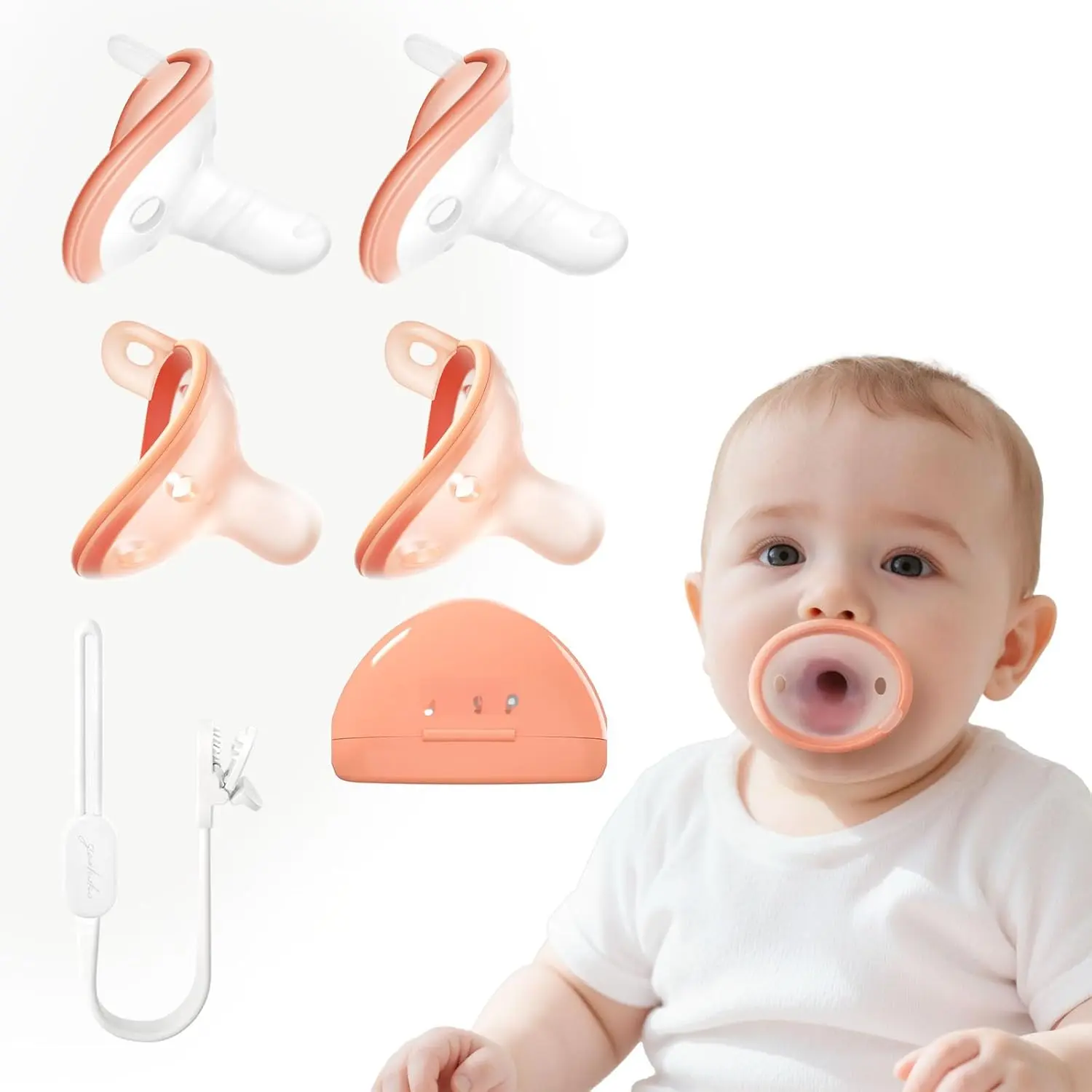 Baby Pacifier Gift Set, 4-Pack with Clip & Case, Soothing Infant Pacifiers, Non-Contact Shield, BPA-Free Food-Grade Silicone New model
