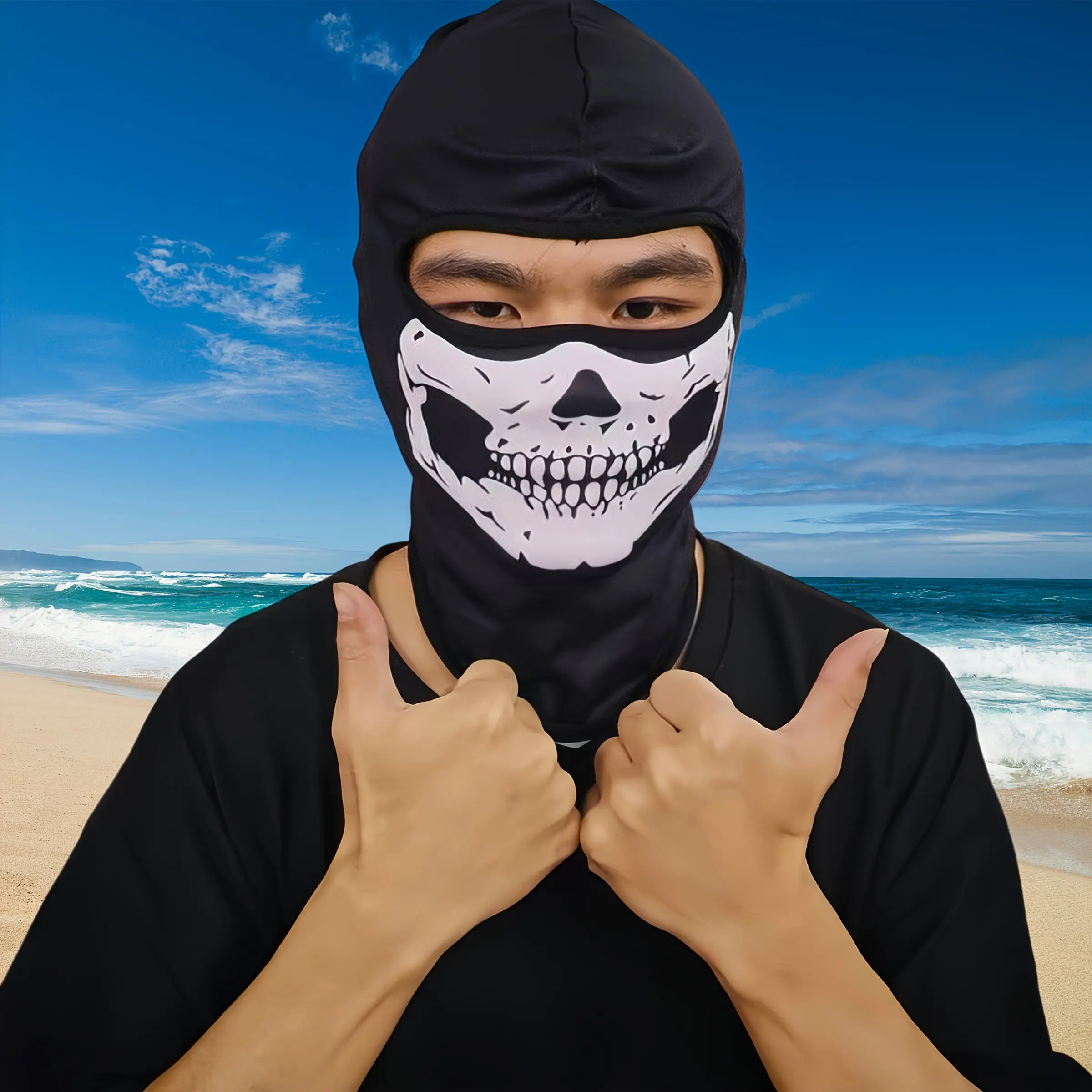 Custom Printed Comfortable Knitted Skull Hat, Halloween Cosplay Mask, Men's Outdoor Windproof Warm Hat, Fun Costume Mask for Parties
