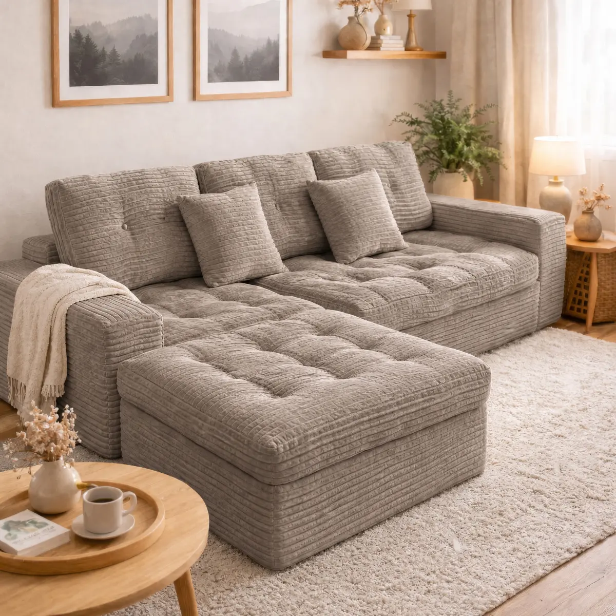 Aobtkel Modular Cloud Sofa Set - 105" DIY Sectional with Ottoman, Pure Foam, Faux Rabbit Fur Velvet, Comfortable Living Room Couch for Indoor Furniture Sofas, Sofas Living Room