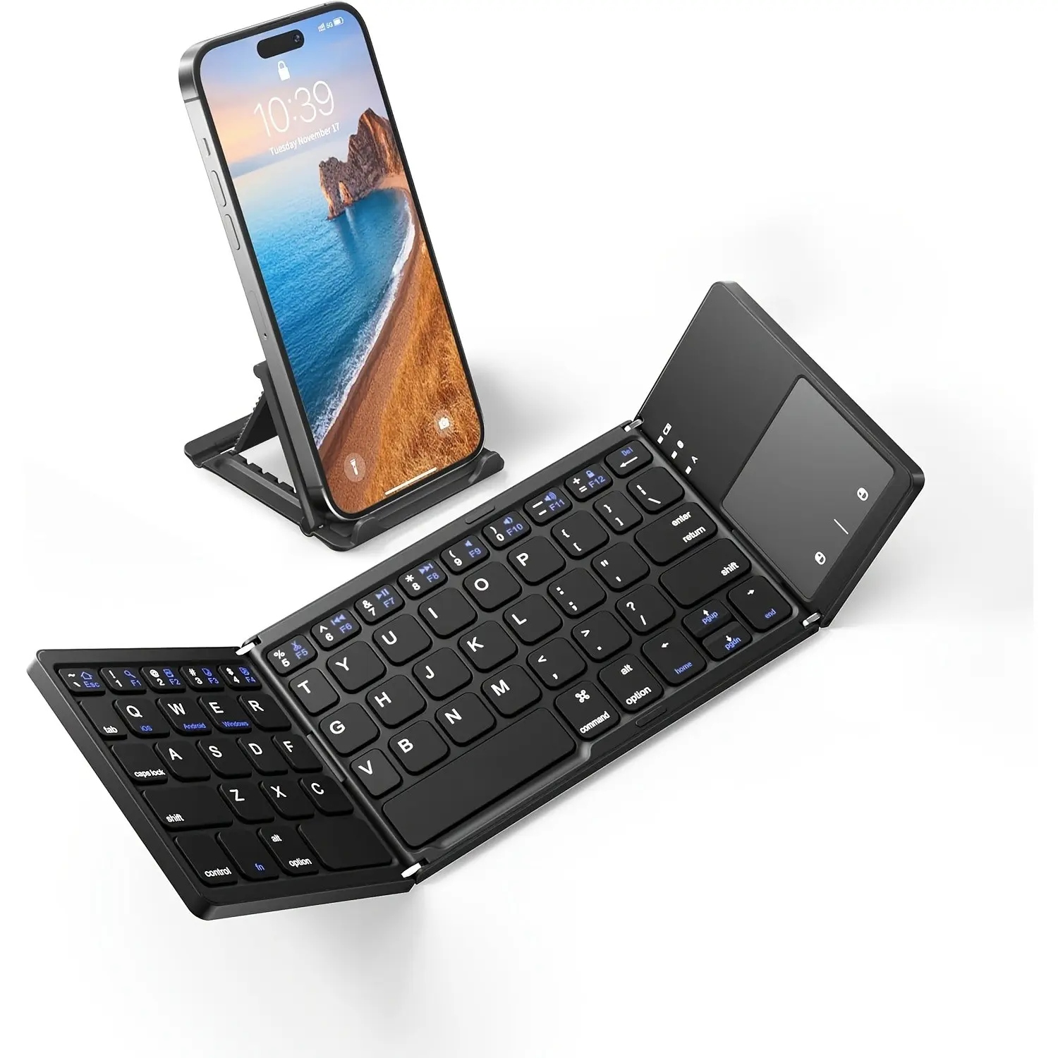 Tri-Fold BT5.0 Keyboard with Touchpad | Universal for Windows, iOS, MAC, Android | Multi-Device Connection (3 Devices) | Rechargeable Battery | Ultra-Portable Design for computers, tablets and mobile phones | Wireless Portable Keyboard Keyboards Wireless