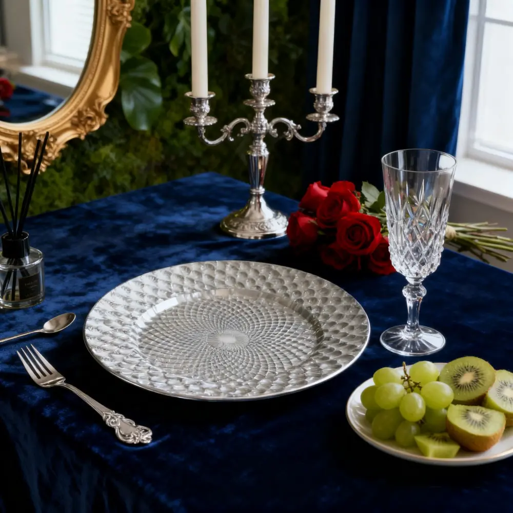JIT 38pcs Silver Charger Plates Plates 13'' Table arrangement European-style Party Plate Wedding Birthday  Dinner
