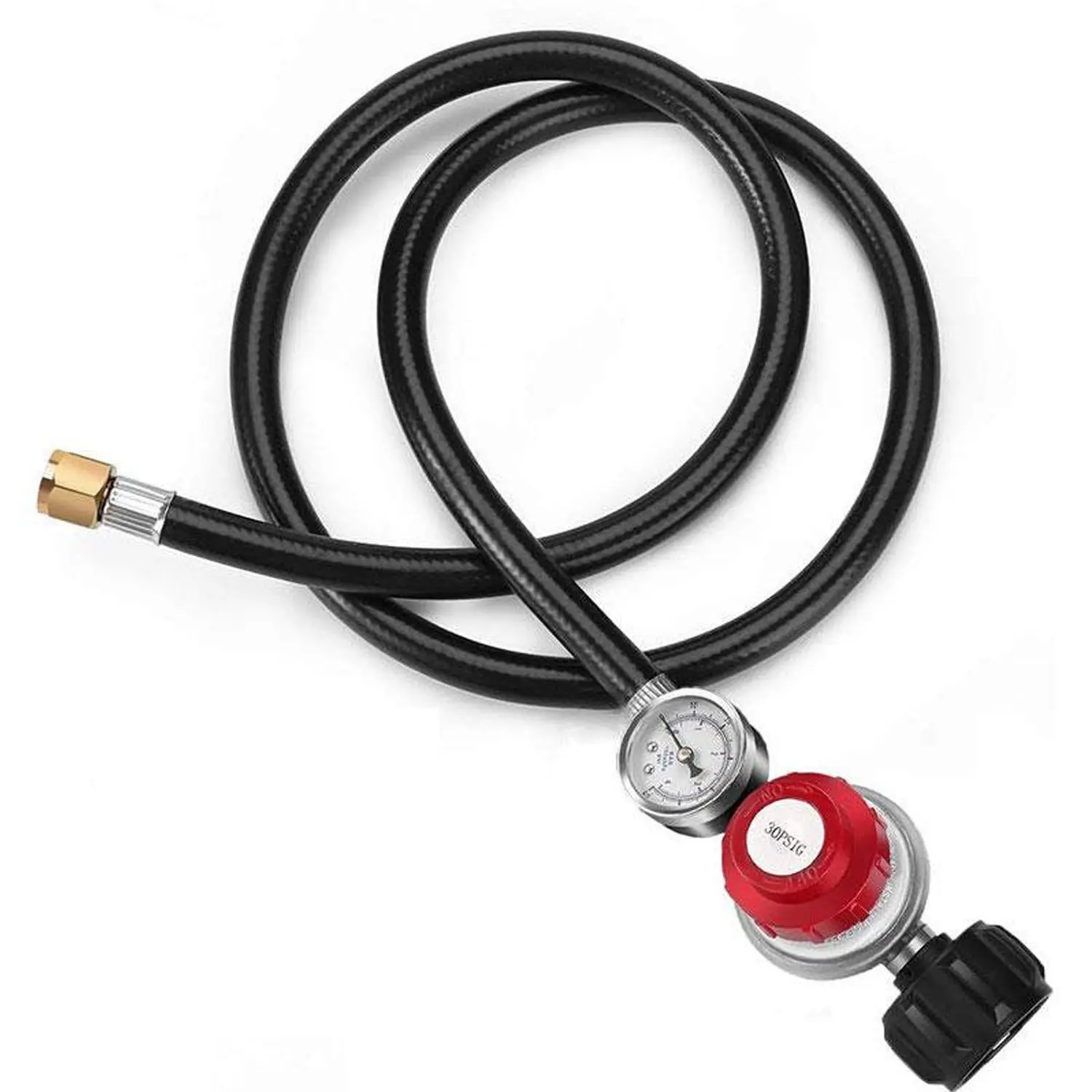 High Pressure Lp Gas Regulator Assembly, Complete Hose & Gauge Kit, 0-30psi Adjustable Valve, Replacement for Fryer Cooker, Outdoor Firepit