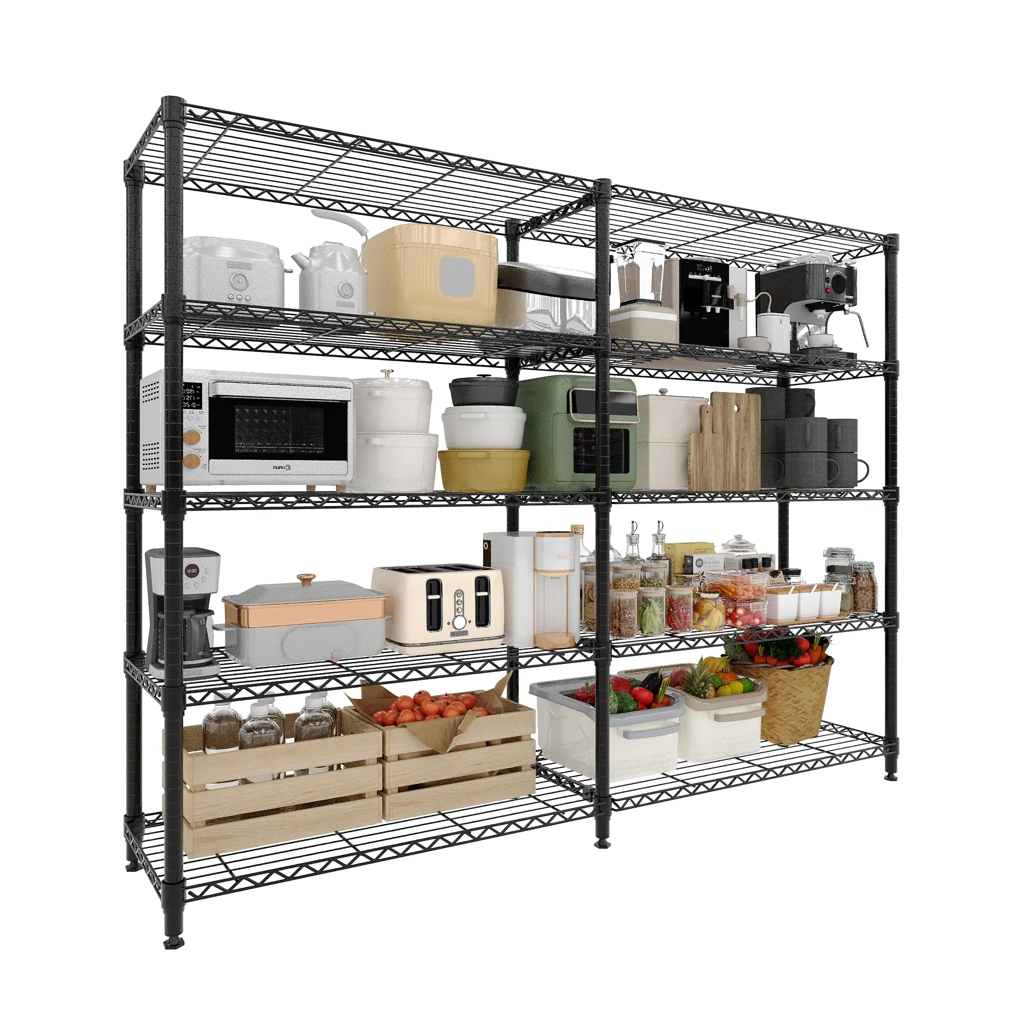 4-Tier Heavy Duty Metal Wire Shelving Unit, 1060 LBS Total Capacity Adjustable Commercial Storage Rack, Rust Resistant Black Steel Organizer for Garage, Kitchen, Pantry, Basement, Restaurant, 71"W x 15.8"D x 70.5"H