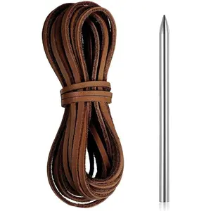 10 Yards Flat  Cord, 4mm Leather Strips for Crafts, Full Grain Cowhide Leather Lace with  for Braiding,  Making, Bracelets, Bags, Wallets and DIY Projects(Brown)