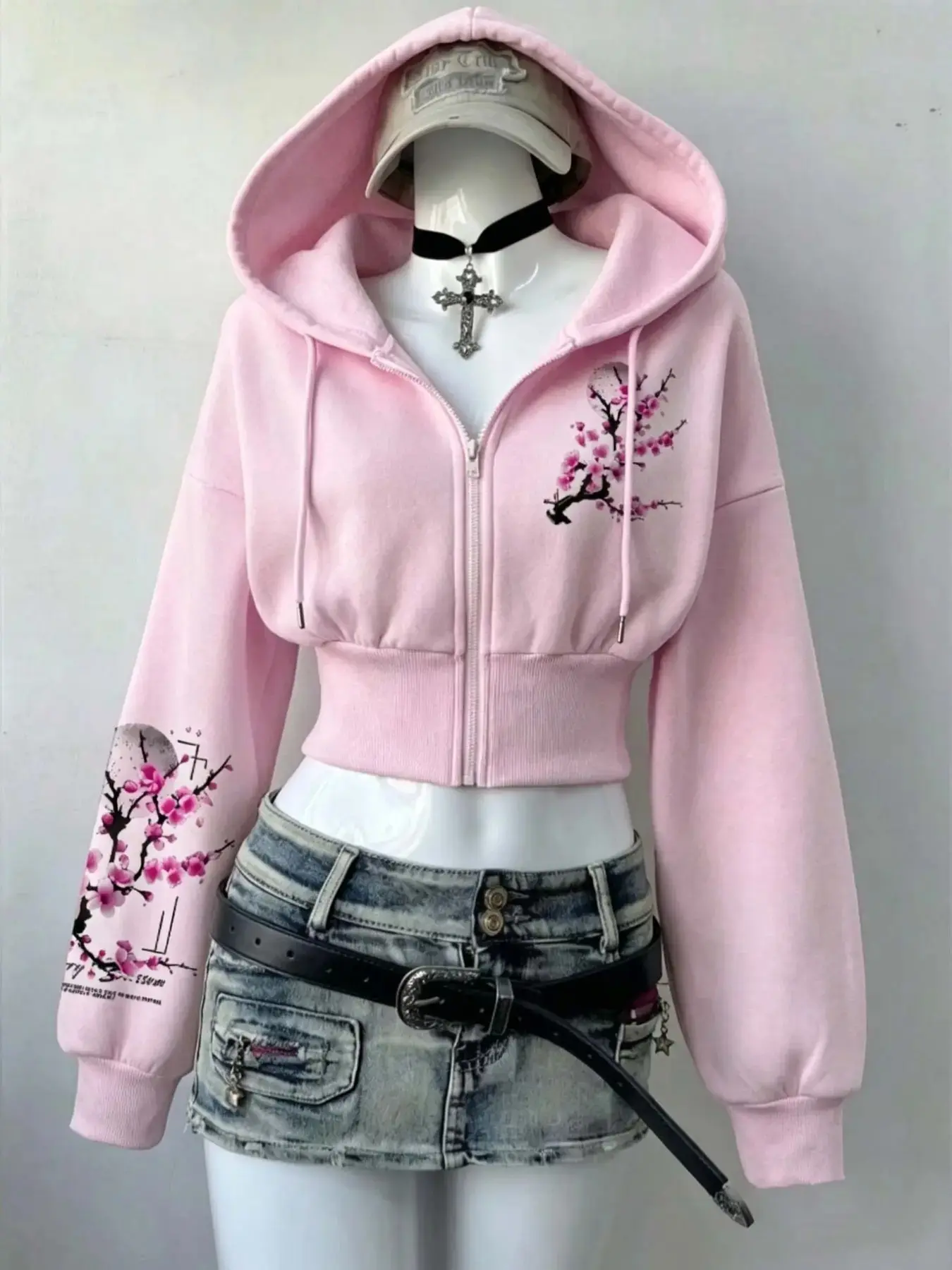 Y2K Style Women's Floral Print Zipper Sports Jacket, Fashion Streetwear Loose-Fit Lightweight Outerwear, Spring & Fall Clothing