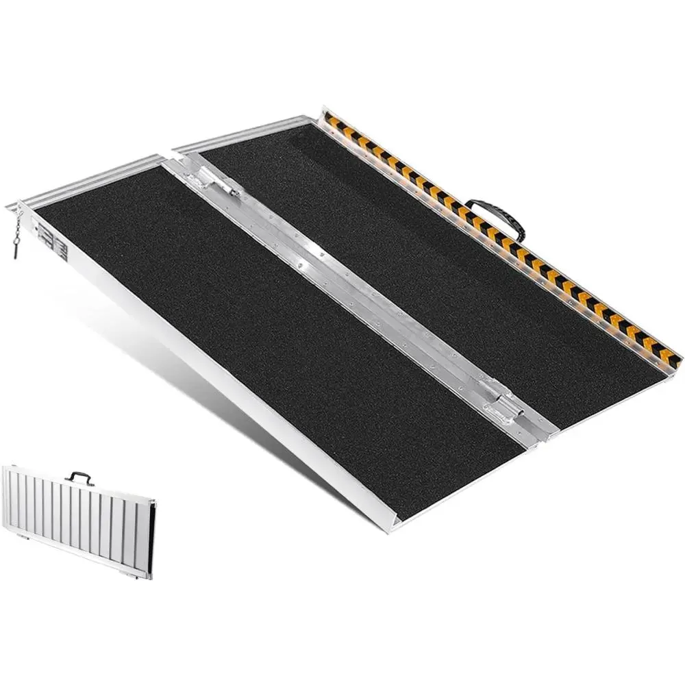 Gaomon 2FT Portable Wheelchair Ramp with Handle, 600LBS Capacity Non-Skid Aluminum Handicap Ramps,Black Seamless Folding Threshold Ramp for Doorways, Wheel Chair Ramp for Home Steps,Stairs