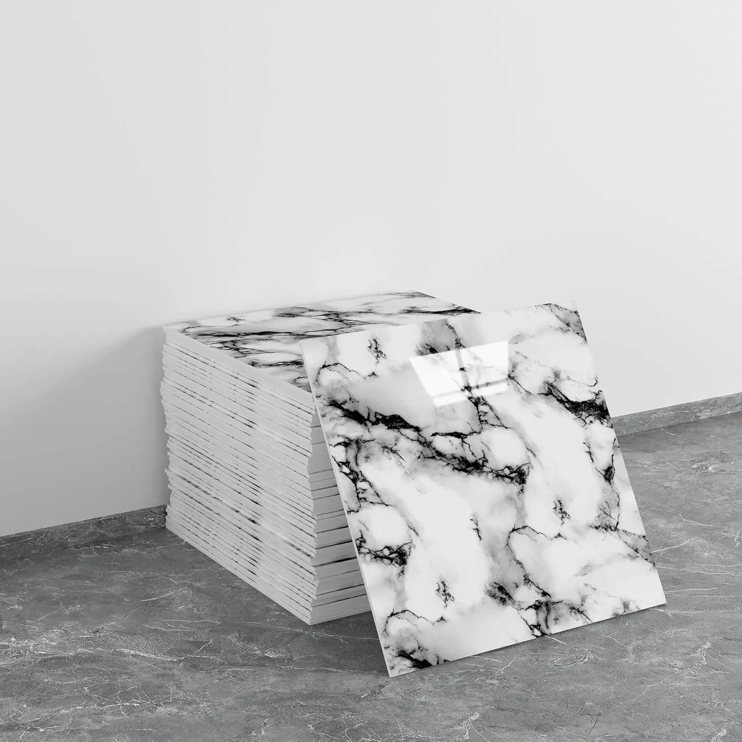 20 pieces of marble are ready for immediate application as waterproof PVC Self Adhesive shower wall panels for bathroom splash-proof tiles. Suitable for bedrooms and kitchens. 30 cm x 30 cm (ink and white, 19.4 square feet)