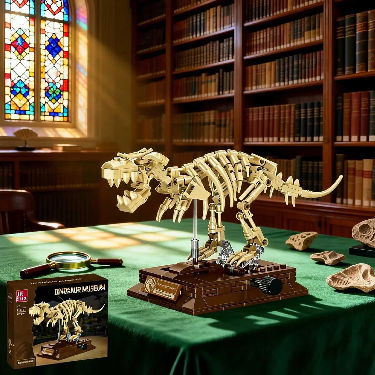 T-Rex/Triceratops realistic fossil skeleton building block model, STEM creative dinosaur assembly model decoration, mechanical linkage design, made of ABS material, an ideal birthday gift and a fun surprise for Halloween and Christmas