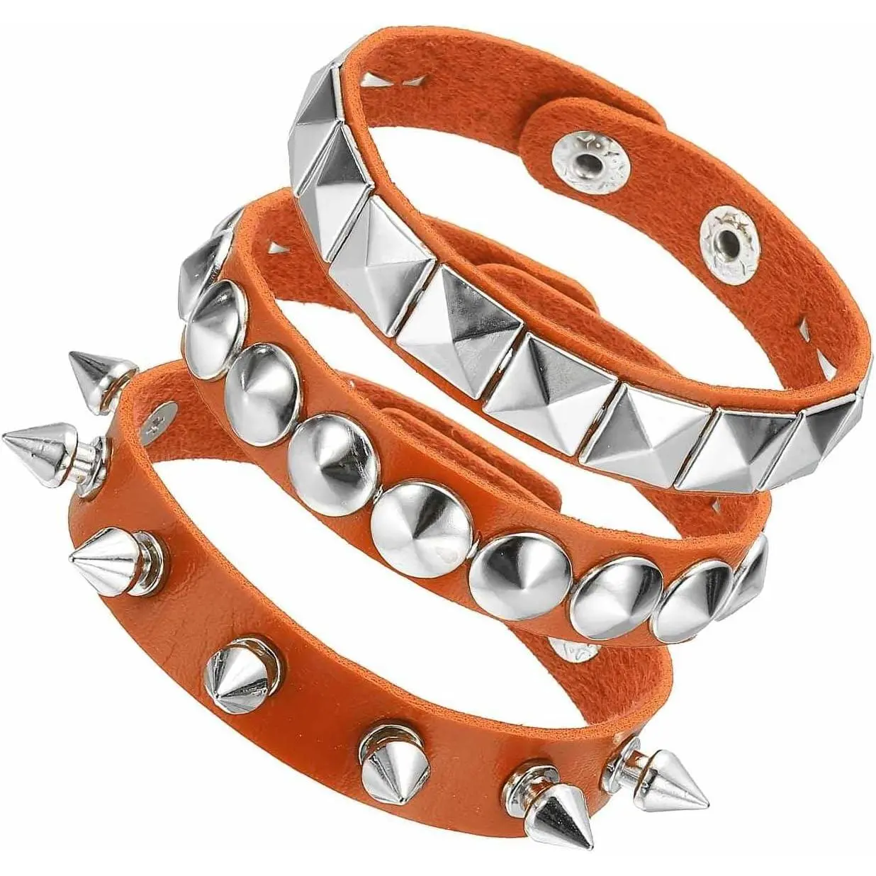 Rock Punk Spiked Faux Leather Bracelet Set, Goth Studded Cuff Wristband Adjustable Bracelets for Halloween Party Favors Grunge Accessories