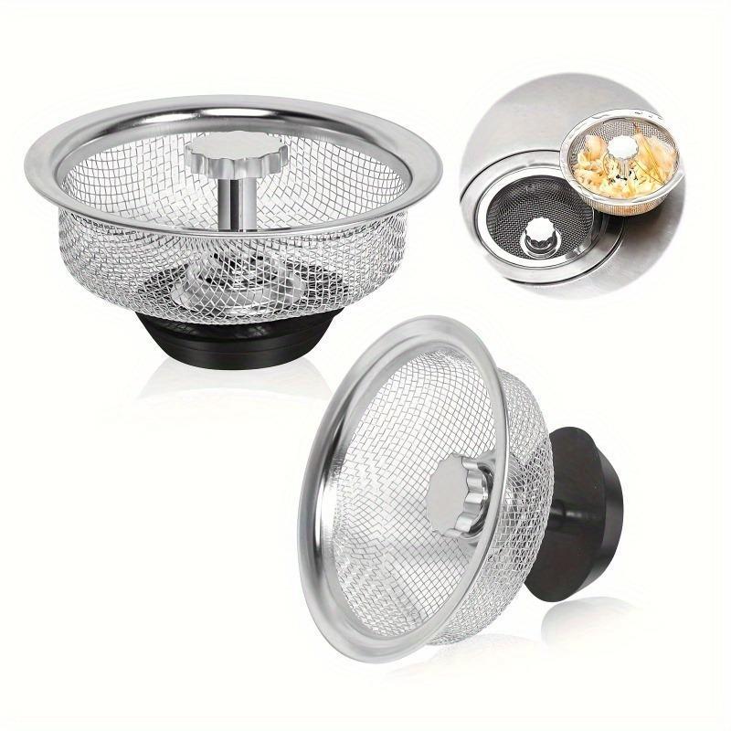 Stainless Steel Sink Strainer, Kitchen Sink Fine Mesh Strainer with Rubber Stopper, Anti-blockage Filter, Kitchen Sink Accessories