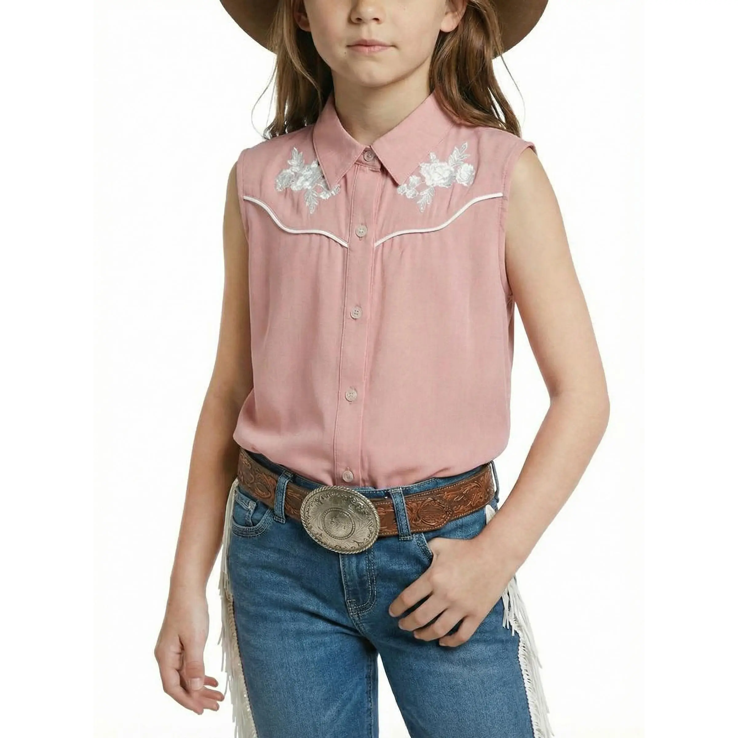 Girls' Embroidered Sleeveless Blouse - 65% Polyester 35% Rayon Ruffle Eyelet Lace Shirt, Kids Smocked Back Summer Vintage Boho Tops GSB