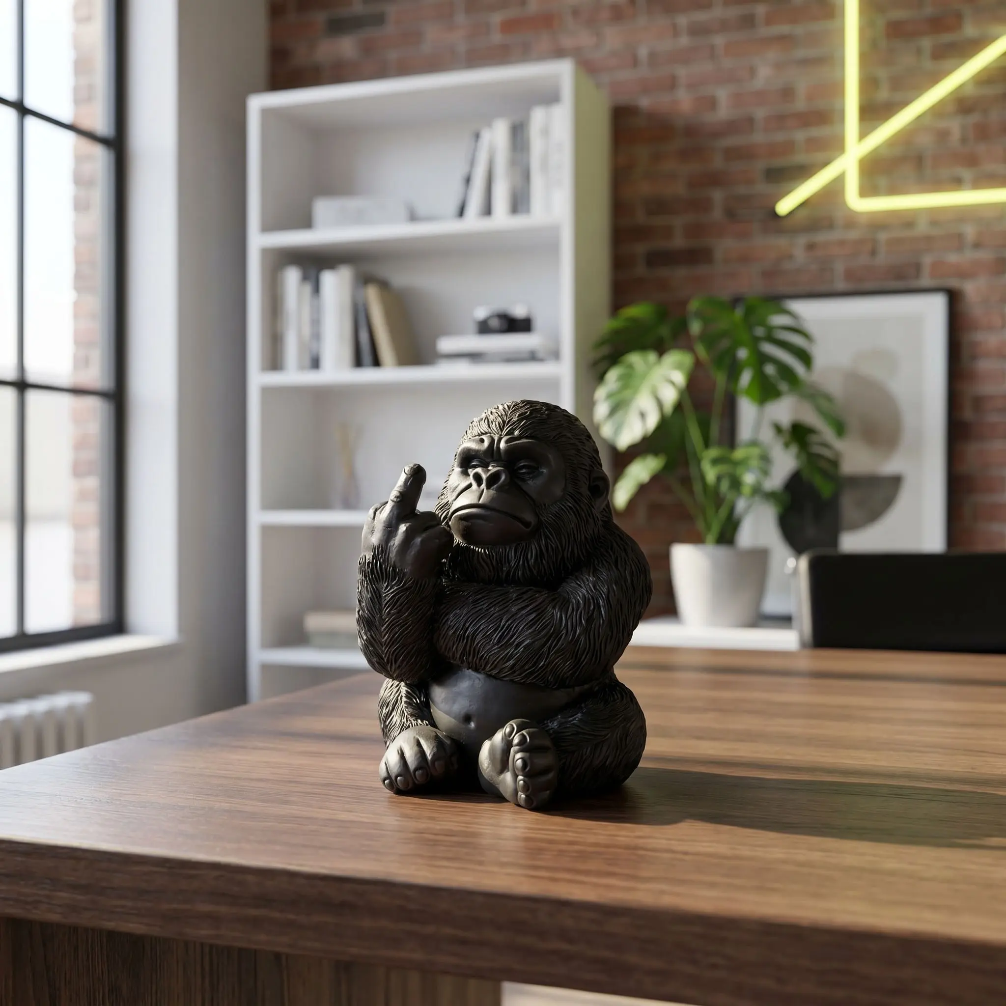 Middle Finger Gorilla Statue Ornament, Resin Craft, Decor Figurine Ornaments, Home Decor, Office Desk Decoration, Bold Statement Piece, 1pc, Resin Figurine Statue