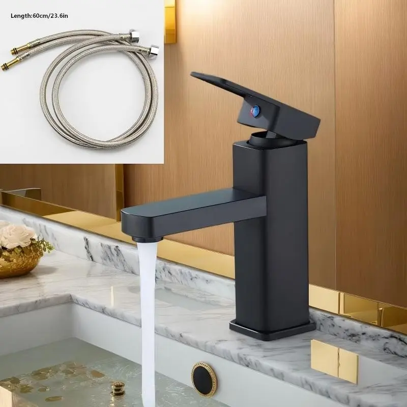 Plastic Cold Hot Water Faucet Set, Includes Two 60cm Supply Pipes, Bathroom Sink Faucet, Splash-Proof Dual Control, Adjustable Temperature, Kitchen Sink Faucet, Faucet Combo